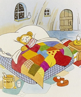 Contented Collection: Bear asleep in bed after a long day