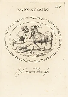 Roman God Prints: A bearded Faunus holding the beard of a goat