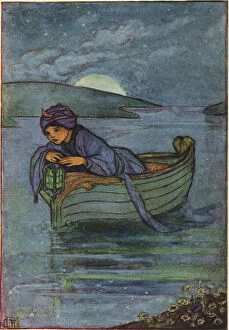 Moonlight Collection: Bearing on my shallop. Illustration by Florence Harrison of Tennysons poem