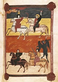 Apocalypse Collection: Beatus of Li颡na. 1047. The Four Horsemen of