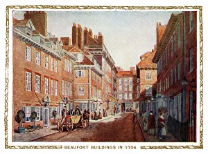 1700s Prints: Beaufort Buildings in 1704, site of The Savoy Hotel, London
