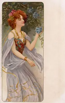 Auburn Prints: Beautiful fantasy girl admiring the blossom