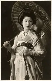Geisha Prints: Beautiful Japanese Geisha Girl with parasol