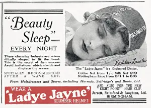 Beauty sleep every night'. Helmets that were scientifically shaped to fit the head. Date: 1932