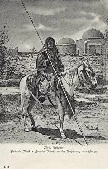 Imposing Gallery: Bedouin Chieftain on Horseback with long lance