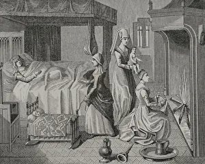 Relax Prints: The bedroom of a parturient. Facsimile of an engraving