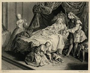 Images Dated 14th November 2011: Bedroom scene with a couple, two servants and a dog