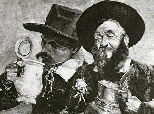 Espanola Gallery: Beer drinkers. Engraving by Roman Ribera. La Ilustracion Esp