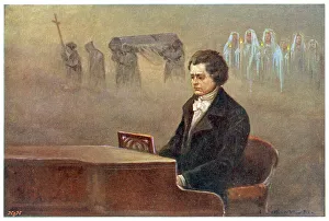 Contemplates Prints: Beethoven Ludwig Van Sitting Piano Contemplates