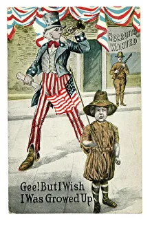 Dominant Prints: A beflagged Uncle Sam blows a bugle for recruits
