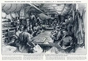 Quarters Prints: Beginning of World War Two, where sailors are relaxing in a destroyer escorting a Convoy