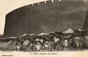 Rickshaws Prints: Beijing, China - City Wall, Rickshaw Stand and market stalls