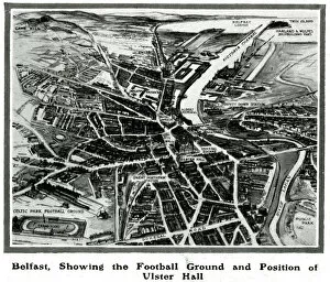 Images Dated 30th July 2019: Belfast, 1912, showing the football ground & Ulster Hall