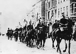 Belgian cavalry in a Brussels street, WW1