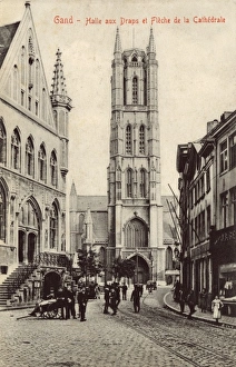 Images Dated 7th January 2011: Belgium - Ghent - Cloth Hall and Cathedral Spire