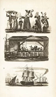 1817 Collection: The Bellman, a London Wharf and Coal-ship and barge