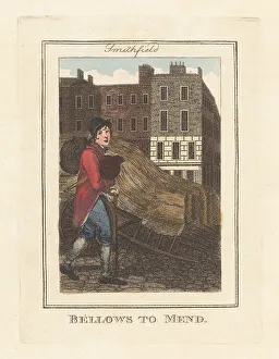 Edward Edwards Prints: Bellows-repairer in Smithfields Market, London, 1805
