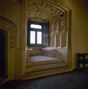 Castilia Collection: Belmonte castle. A Plateresque window with decoration. La Ma