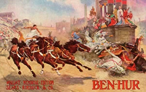 Promotional Collection: Ben-Hur, chariot race scene, book by General Lew Wallace