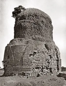 Benares Prints: Benares, Varanasi, India, 1860s - Ancient tower at Sarnath Date: 1860s