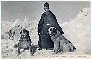 Maitre Collection: A Benedictine monk with two St Bernard rescue dogs