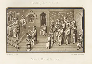 13th Century Prints: Benedictine monks celebrating mass, 12th and 13th century