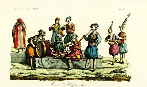 Tunis Prints: Berber musicians of the Bey of Tunis and comedians, 1828