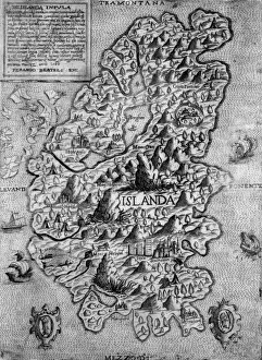 Mineralogy Prints: BERTELLI, Fernando (16th century). Map of Iceland
