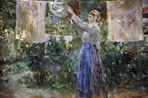 Images Dated 2nd March 2012: Berthe Morisot (1841-1895). Peasant girl hanging clothes to