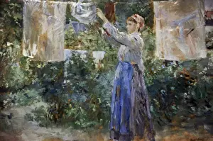 Movement Prints: Berthe Morisot (1841-1895). Peasant girl hanging clothes to