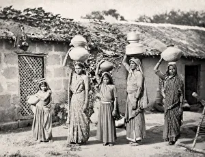 Dres Prints: Bheel of Bhil women carrying water Kathiawar, India