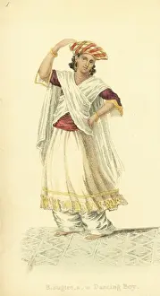 Handcoloredcopperplate Prints: Bhugtee or dancing boy, India