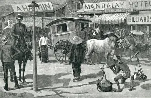 Etchings Prints: Bhurma. Colonial period (1887). Street in Mandalay