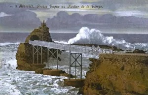Virgins Collection: Biarritz, France - Big wave hitting the Virgins Rock