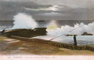 Fading Prints: Biarritz, France - waves crash near the Rock of the Virgin