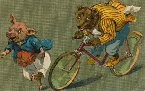 Bicycling Prints: Bicycling Bear and Pig