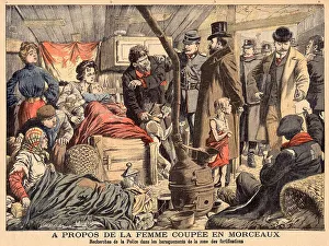 A bidonville (shantytown) home on the outskirts of Paris, in the course of a police search Date: January 1905
