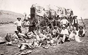 Trophies Prints: Big game hunters with guns and trophies, South Africa, c. 1890 s