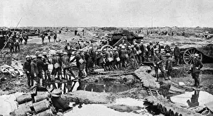 Floods Prints: Big gun going forward across waterlogged battle zone, WW1