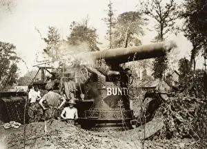Fired Prints: Big gun smoking after being fired, Western Front, WW1
