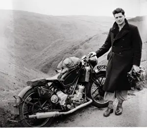 Overcoat Prints: Biker with his 1938 Scott motorcycle