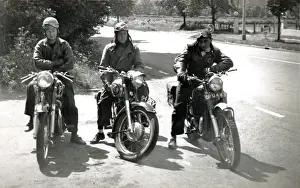 Registration Prints: Three bikers on their 1940s / 50s Matchless & AJS motorcycles