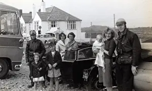 Bikers and families with their 1958 BSA motorcycles & sideca