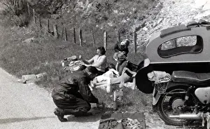 Bikers and families with their 1958 BSA motorcycles & sideca