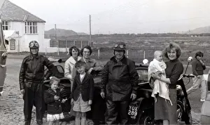 Bikers and families with their 1958 BSA motorcycles & sideca
