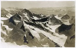 Berne Prints: Biplane over Gruneckhorn, Finsteraarhorn, Switzerland