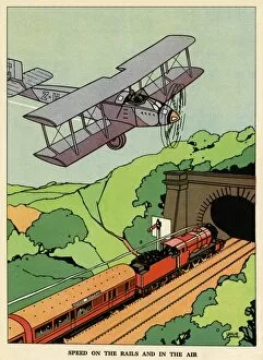 Tunnel Gallery: A biplane and a steam train