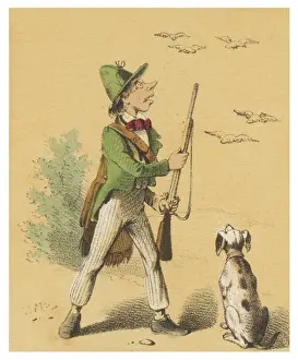 Over Head Prints: Bird Hunter and Dog 19C