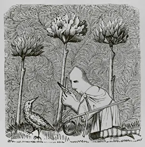 Noose Prints: Bird hunter trying to catch a woodcock. Engraving