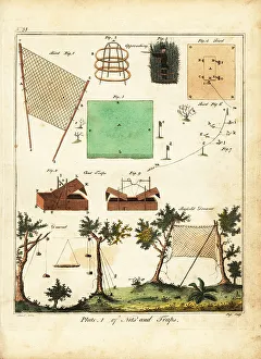 Recreation And Amusement Prints: Bird nets, chest traps, drawnets, 18th century